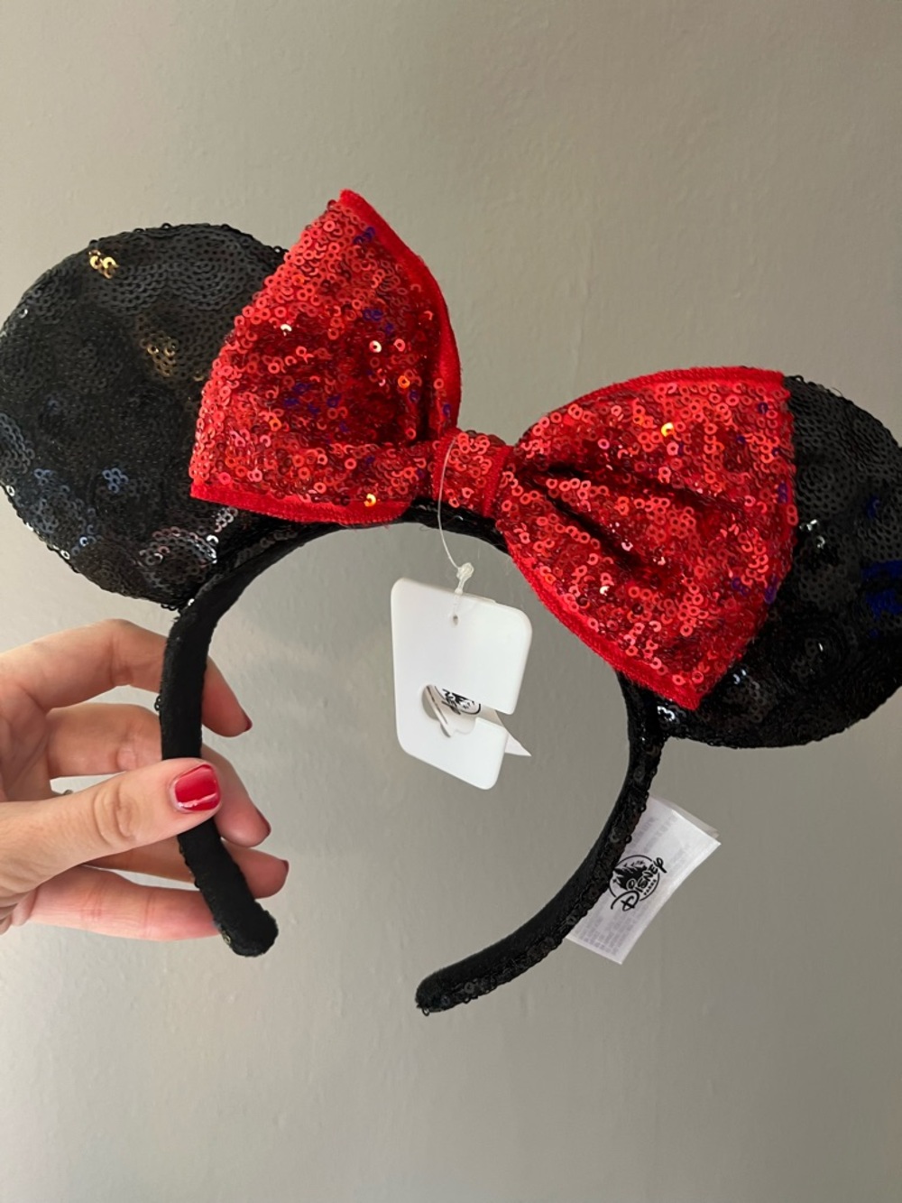 Disney Black Sequin Minnie Headband with Red Bow